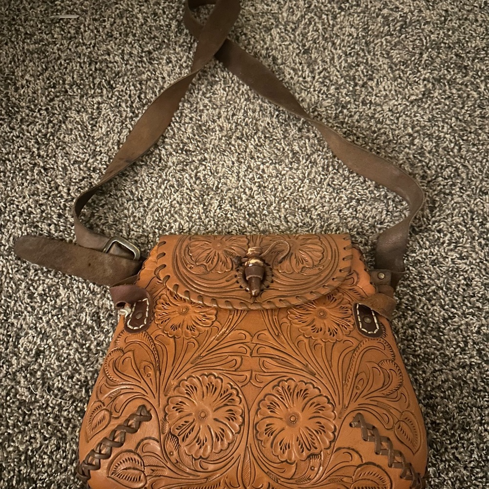 Brown Embossed Leather Crossbody Bag